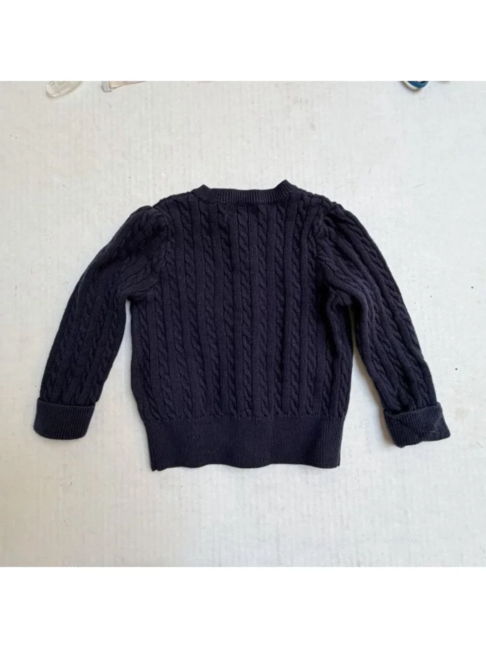 Ralph Lauren Mini Cableknit Pony Cotton Cardigan Toddler 12M Navy Blue Cuffed
